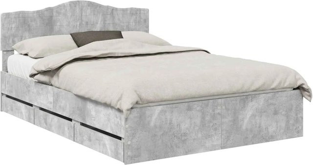vidaXL Bettrahmen mit Kopfteil in Beton Grau aus Holz, B/T/H: 140 x 200 x 90 cm - Bild 1