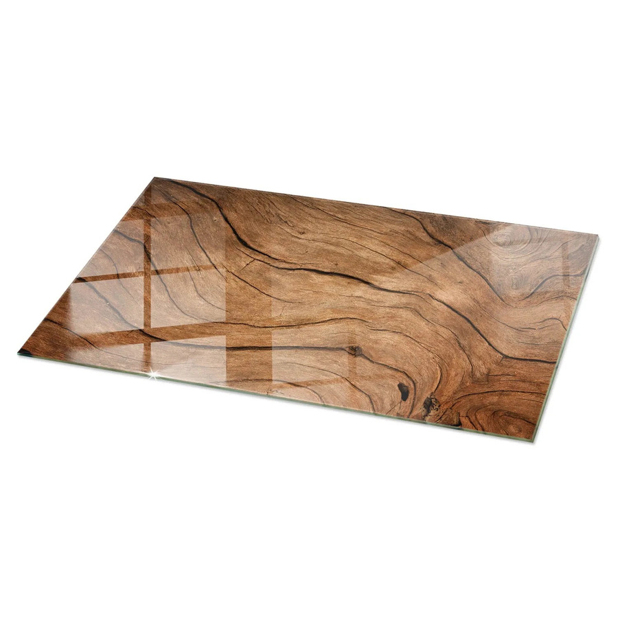 Tulup Tischplatte aus Glas in Braun mit natürlichem Holzmuster, Rechteckig, B/T: 100 x 50 cm - Bild 2