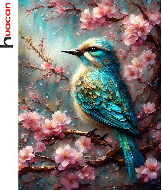 Huacan Diamant-Stickerei Set mit Vogel und Pflaumenblüte, Mehrfarbig, B/H: 30 x 20 cm - Bild 1