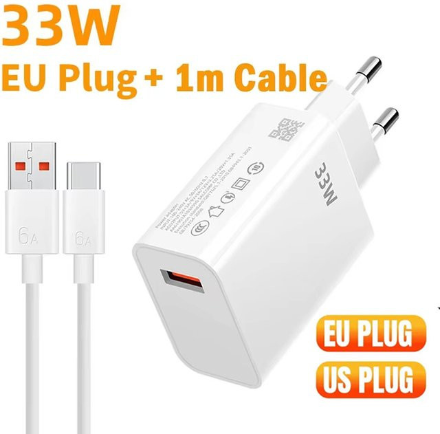Xiaomi 33W Schnellladegerät mit USB-C Kabel und QC 3.0 Turbo Ladung in Weiß - Bild 1