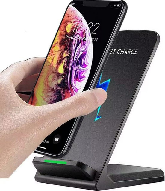 VIKEFON Kabellose Ladestation als Schnellladegerät und Halterung für iPhone 16-12 Pro Max, Samsung S24, S23 und Xiaomi in Schwarz oder Weiß - Bild 1