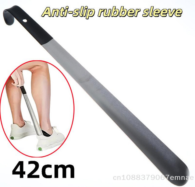 ZYAS Schuhanzieher aus Metall mit langem ergonomischem Griff und gebogenem Haken, Schwarz, Länge: 42 cm - Bild 1
