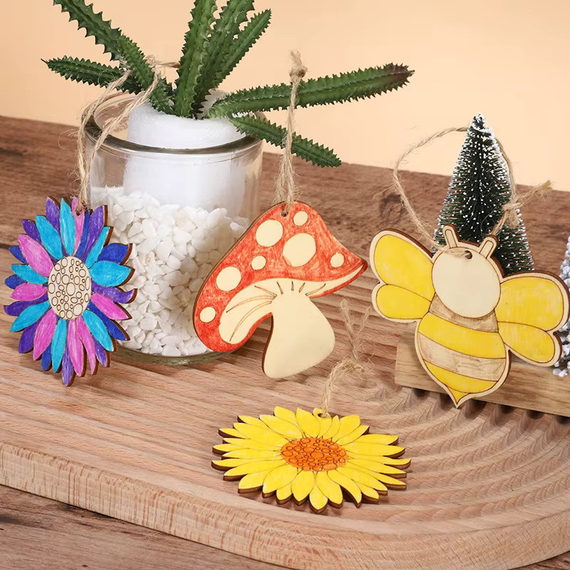10 Stück hölzerne DIY-Anhänger in Blumen- und Insektenform für deine Frühlingsdekoration und Geschenke-Verpackung - Bild 3