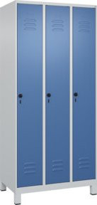 C+P Spind Classic PLUS Garderobenschrank mit 3 Abteilen, Stahl, grau/blau, H x B x T: 195 x 90 x 50 cm - Bild 1