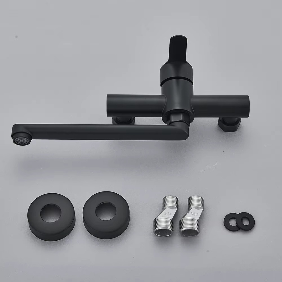 Poiqihy Wand-Küchenarmatur in Schwarz mit gebürstetem Nickel, 360 Grad drehbarer Auslauf und Einhebelmischer für Küche und Badezimmer - Bild 2