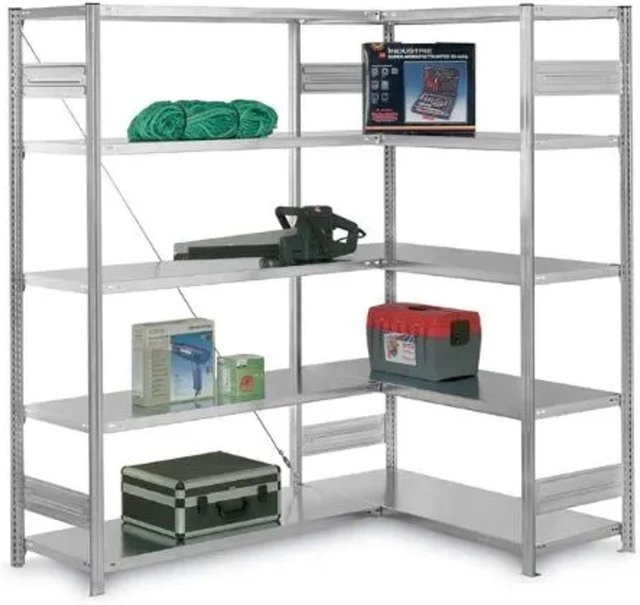 PROREGAL Eckregal Stecksystem T-Profil in Lichtgrau mit 6 Ebenen, H x B x T: 250 x 100 x 50 cm - Bild 1