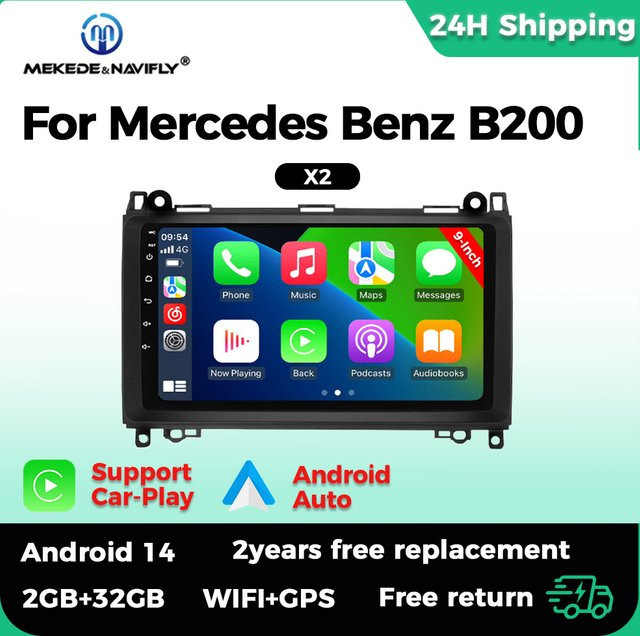 MEKEDE Android 14 Multimedia Navigation Radio mit CarPlay für Mercedes Benz W169 W245 B200 W906 Sprinter W639 Vito in Schwarz - Bild 1
