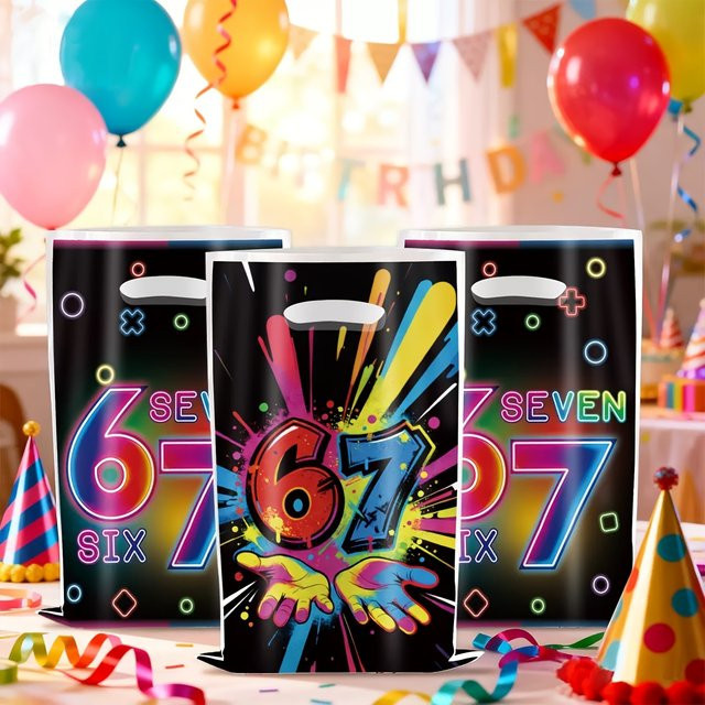 Color Focus Fluoreszierende Linien Geschenktüten aus Papier für Party und Geburtstag, Mehrfarbig - Bild 1