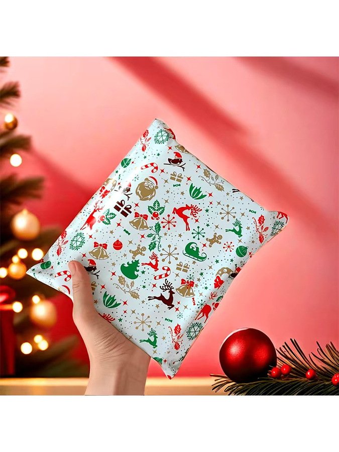 10er Set wasserdichte Weihnachts-Versandtaschen mit Rentier-Cartoon, selbstklebende Geschenktüten in Multicolor für Büro und Party - Bild 4