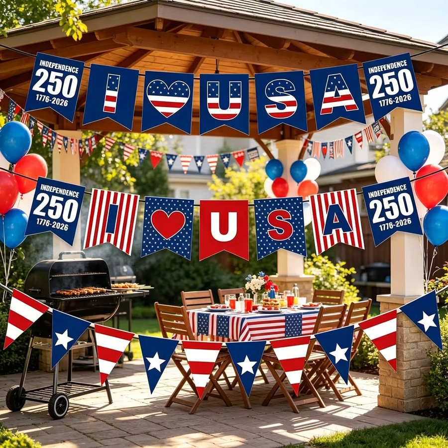 AFYPRTY Papier-Banner USA 250. Jubiläums-Girlande mit Sternen und Streifen in Rot-Blau für deine Party-Dekoration - Bild 4