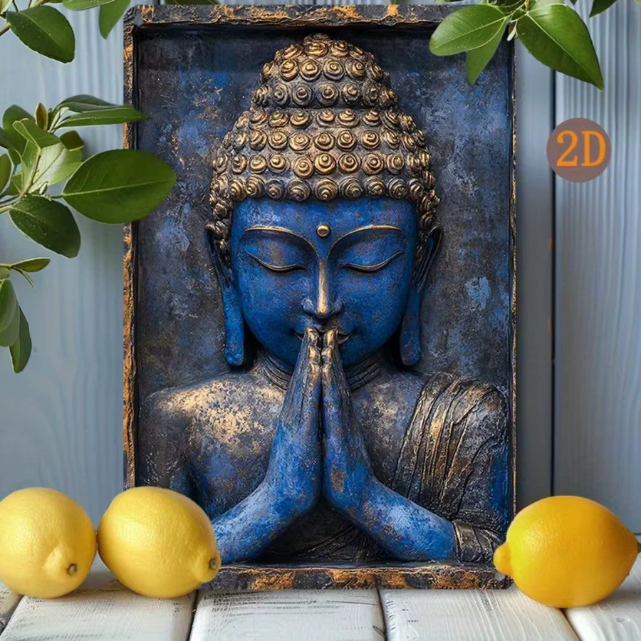 HELLOYOUNG Buddha-Wanddeko aus Metall in Blau mit orientalischem Design, Rechteckiges Aluminiumschild, Breite: 20,3 cm, Höhe: 30,5 cm - Bild 4