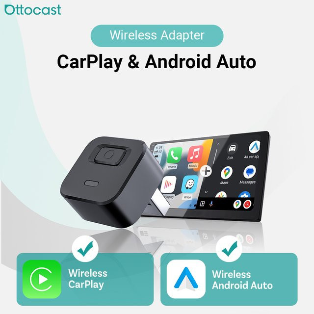 Ottocast Mini Dot Express Kabelloser CarPlay und Android Auto Adapter 2-in-1 USB-Dongle in Schwarz - Bild 1