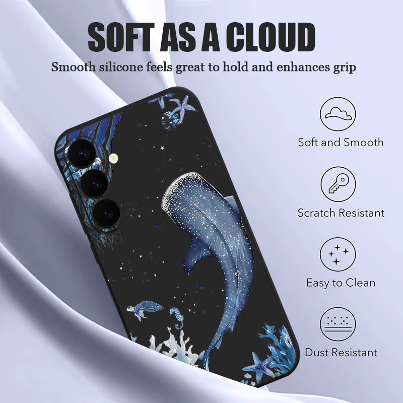 Magnetische weiche Schutzhülle mit Marine Wale Design für Samsung Galaxy S25 S24 S23 S22 Ultra Plus und S24 FE inklusive Lanyard und MagSafe Wireless Charging Unterstützung in Schwarz - Bild 3