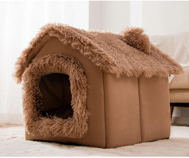 Pet Products My Hundehöhle für kleine Hunde und Welpen, weiche Haustierhöhle mit abnehmbarem Bezug, warmes Hundebett in Braun - Bild 1