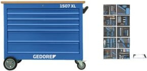 Gedore Rollwerkbank mit 308-teiligem Werkzeug-Sortiment in Blau aus Stahl und Holz mit Lochwand - Bild 1