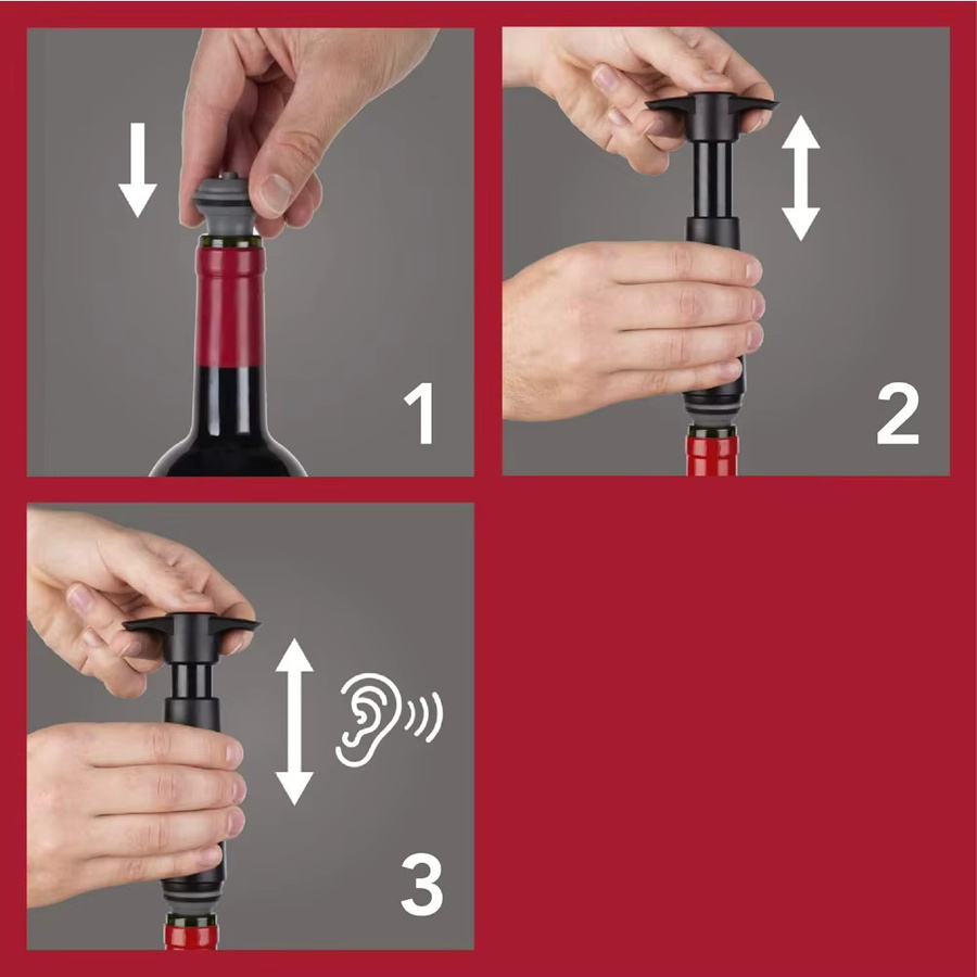 4er Set Vakuumstopper für die Weinkonservierung mit manueller Entgasungspumpe in Schwarz - Bild 4