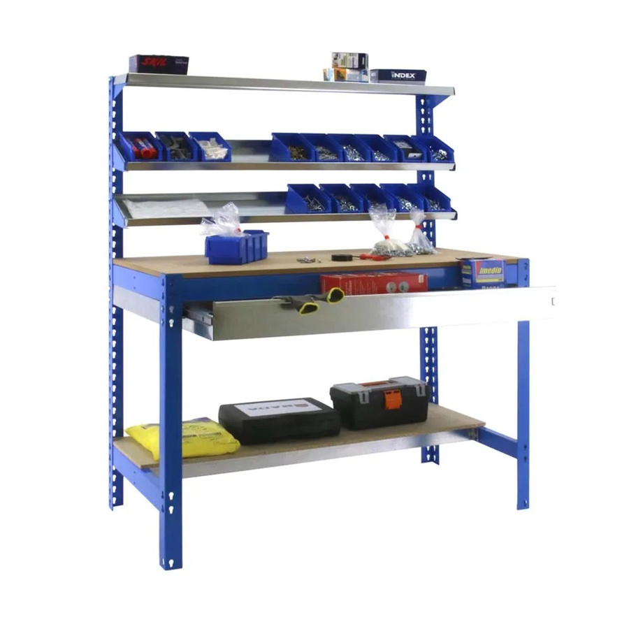 PROREGAL Werkbank Buffalo mit Frontablage und Schubfach, Blau, H x B x T: 84 x 120 x 61 cm, Traglast 600 kg - Bild 2