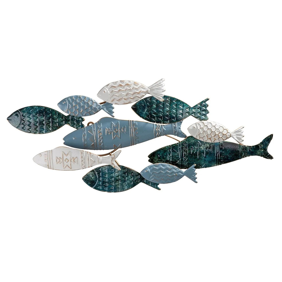 Gilde Wandrelief Pesca in Blau, Weiß und Gold mit maritimem Tier-Motiv, B/H: 71 x 30 cm - Bild 2