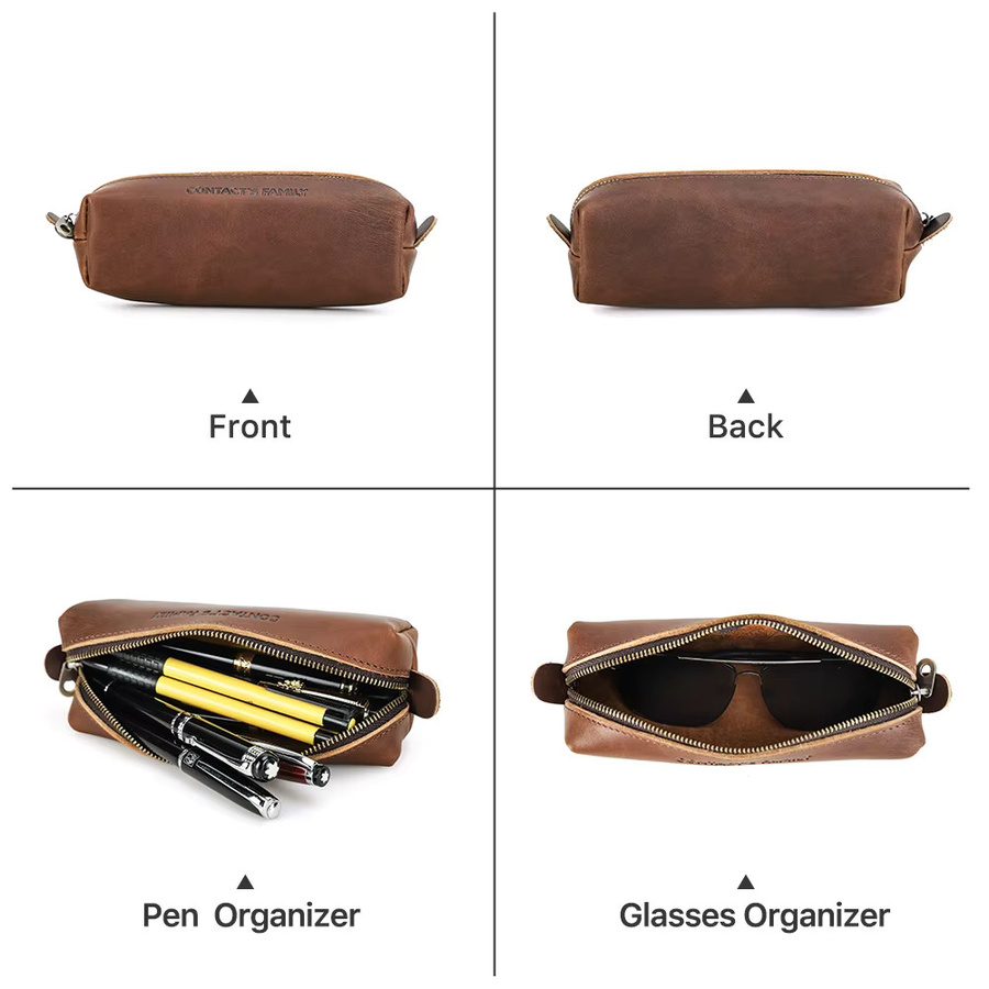 Retro Leder Federmappe in Braun mit hohem Fassungsvermögen für Schule und Büro - Bild 2