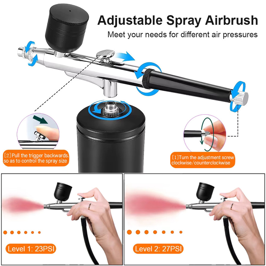 Tragbares Airbrush-Set mit Kompressor und Mini-Spritzpistole in Pink für Farbmodellierung und Farbspray-Anwendungen - Bild 3
