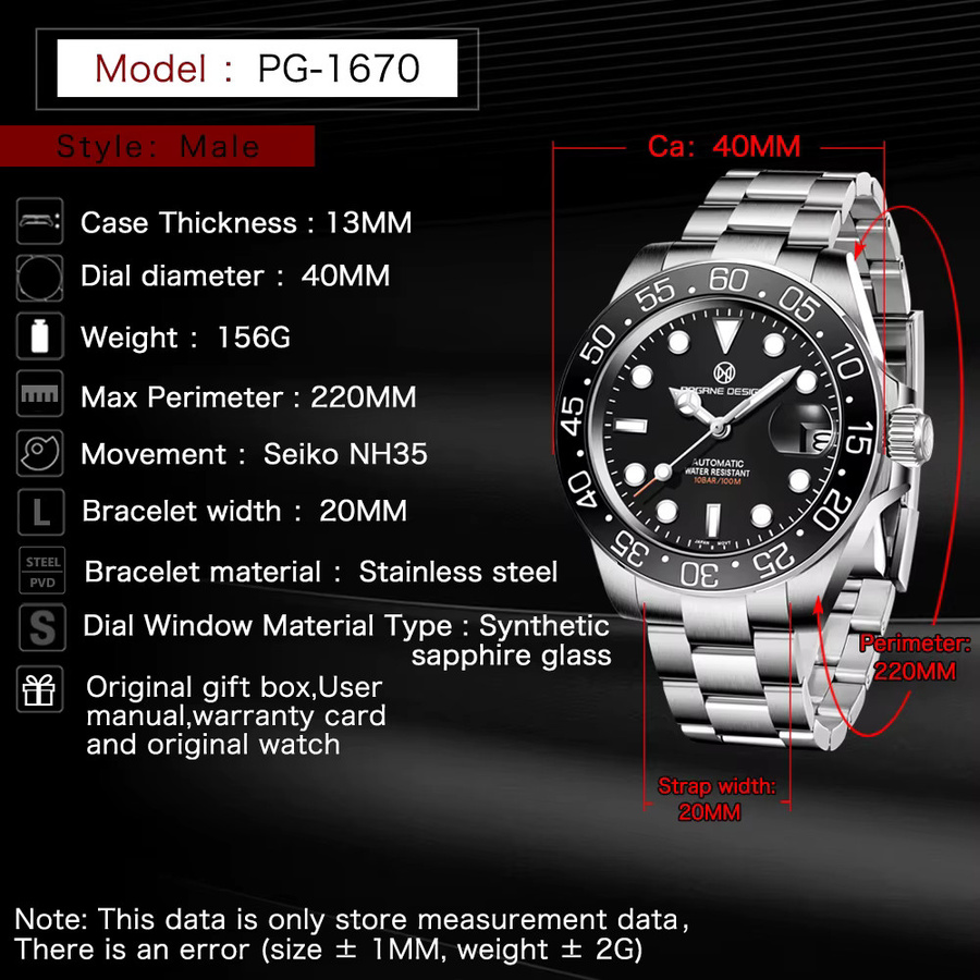 PAGRNE DESIGN Armbanduhr, Automatik, Edelstahl, Saphirglas, 40 mm, Herren - Bild 2