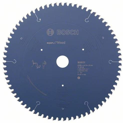 Bosch Expert for Wood Kreissägeblatt mit Carbide-Spitzen, Blau, Durchmesser: 300 mm, Bohrung: 30 mm, Zähne: 72 - Bild 1