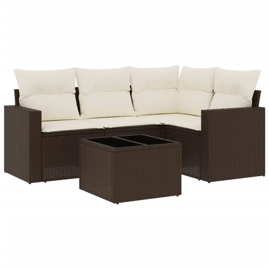 vidaXL 5-tlg. Garten-Sofagarnitur in L-Form mit Kissen, Braun, Polyrattan und Metallgestell - Bild 2