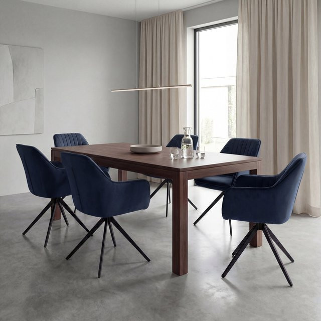 6er-Set Esszimmerstühle MCW-L79 mit Armlehnen, drehbar, Textil, Blau - Bild 1