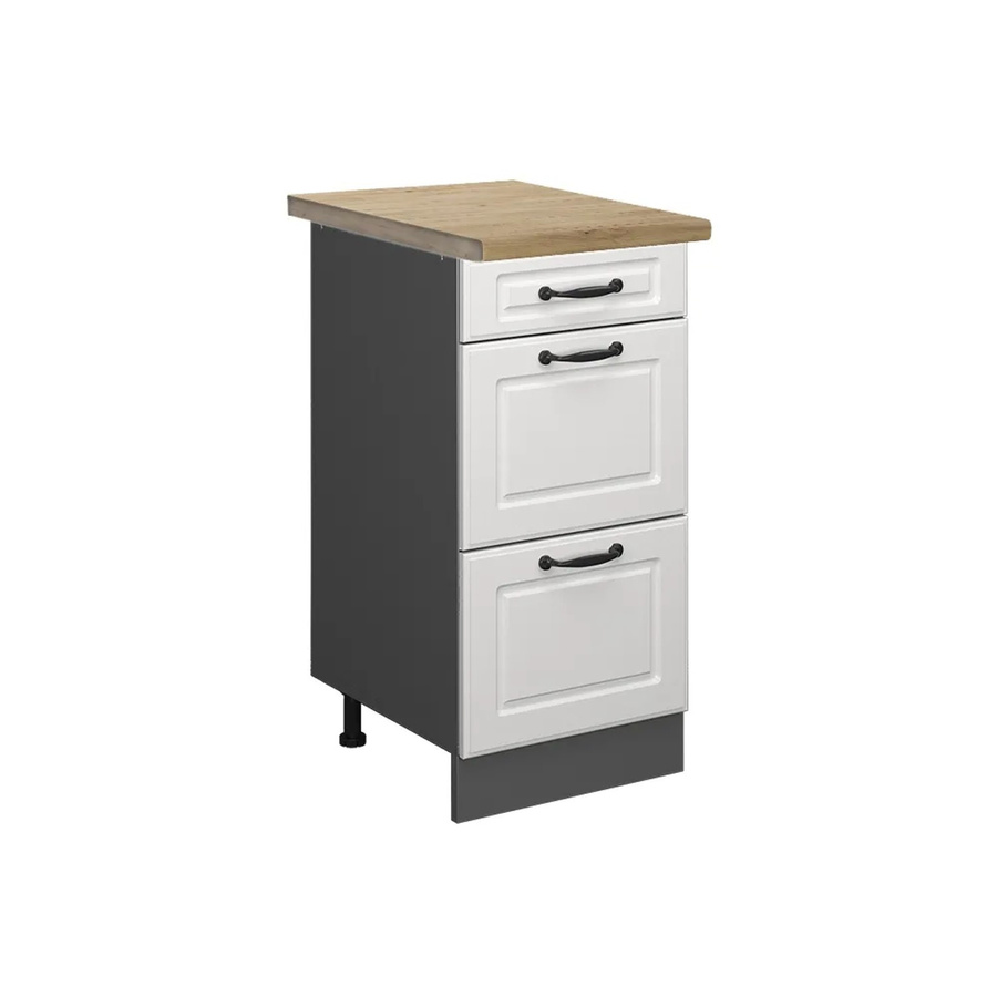 Vicco Küchenunterschrank R-Line in Weiß und Anthrazit mit Eiche-Optik und Schubladen im Landhausstil, Breite: 40 cm - Bild 2
