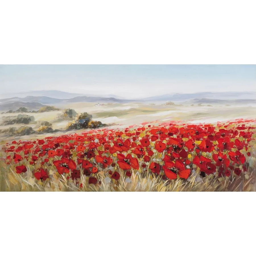 Art Universe Leinwandbild Landschaft mit Mohnblumen in Grün und Rot, B: 70 cm, H: 140 cm - Bild 2