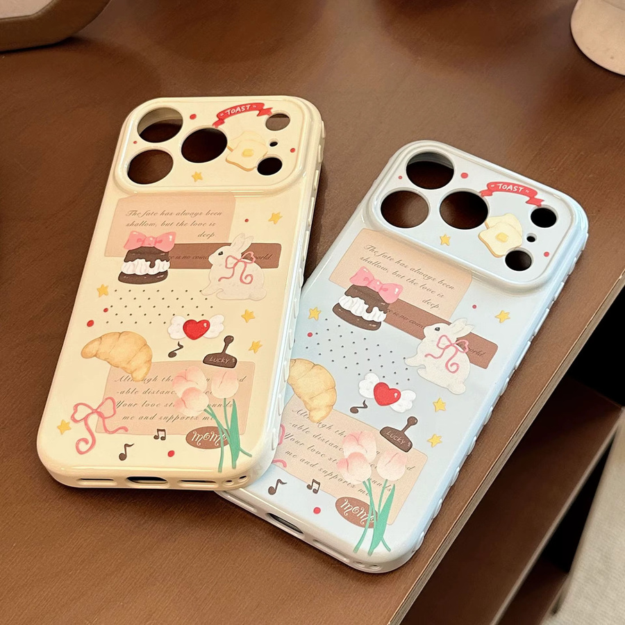 Stoßfeste iPhone Handyhülle mit süßem koreanischem Cartoon-Häschen-Brot-Muster für iPhone 17, 16, 15, 14, 13, 12 Pro Max von Potdemiel - Bild 2