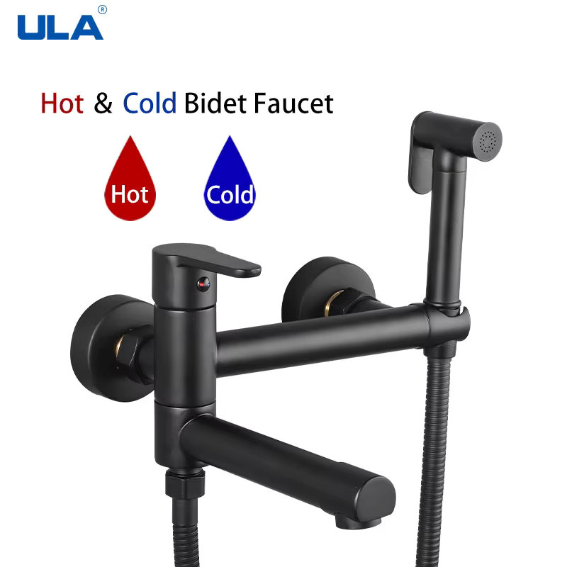 ULA Bidet Sprayer Set aus Messing in Schwarz mit Handheld Duschkopf und Heiß-Kalt-Wasser Mischer - Bild 2