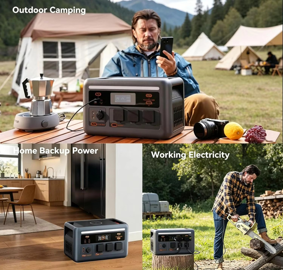 OSCAL Tragbare Powerstation mit 1024Wh LiFePO4 Batterie, 1800W AC-Ausgang und 3600W Spitzenleistung, Grau - Bild 4