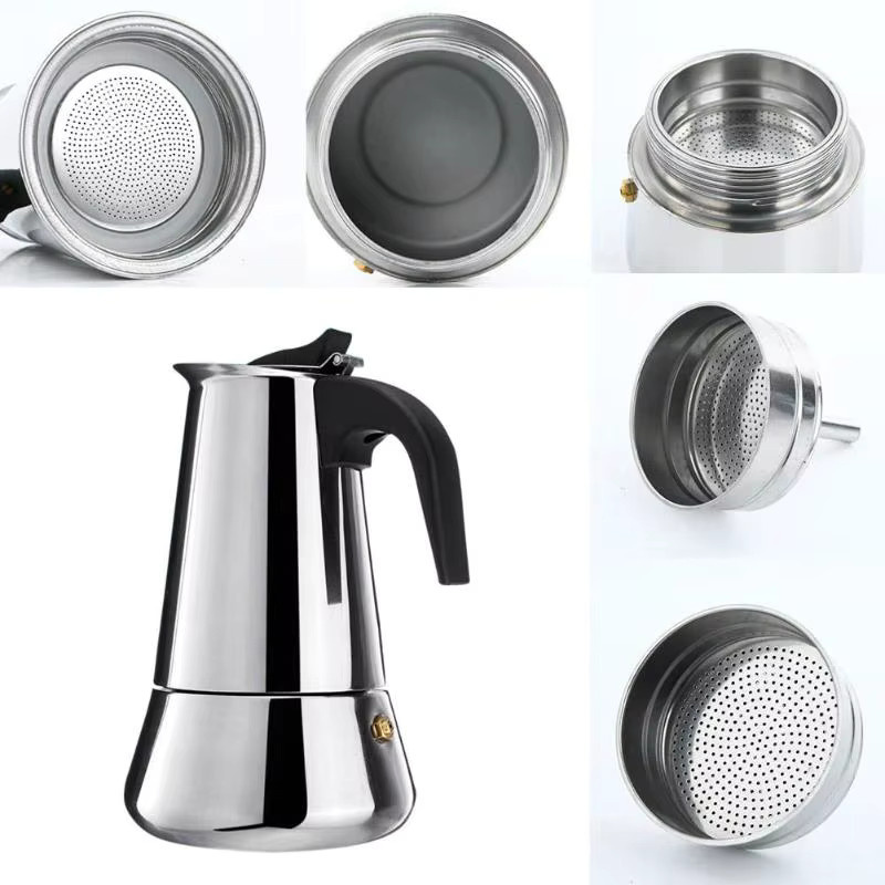 CHANSUNRUN Tragbare Espresso Kaffeemaschine aus Edelstahl, Moka Topf Kaffee Brewer Wasserkocher, Farbe: Silber, 100 ml bis 450 ml - Bild 4
