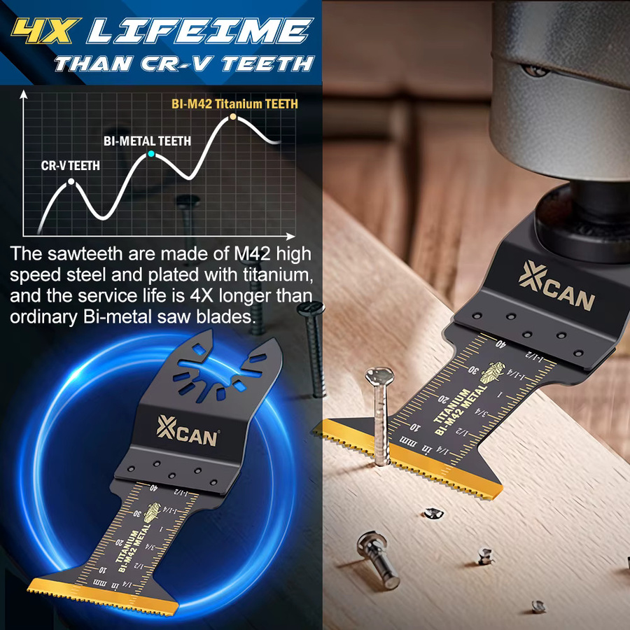XCAN Bimetall-Titan Multitool-Sägeblätter für Holz, Kunststoff und Metall, 44 mm oszillierende Sägeblätter mit Schnellverschluss - Bild 3
