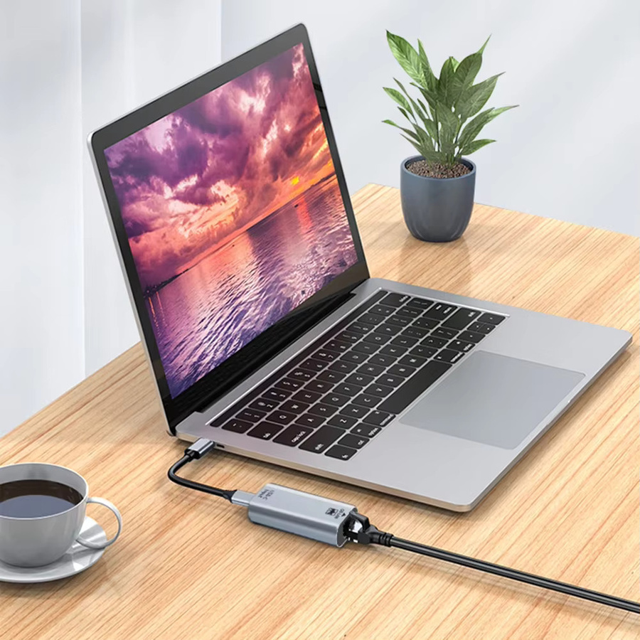 BSN USB-C auf RJ45 Ethernet Adapter, 10/100/1000 Gigabit LAN Netzwerkkarte mit Kabel, Farbe: Silber - Bild 4