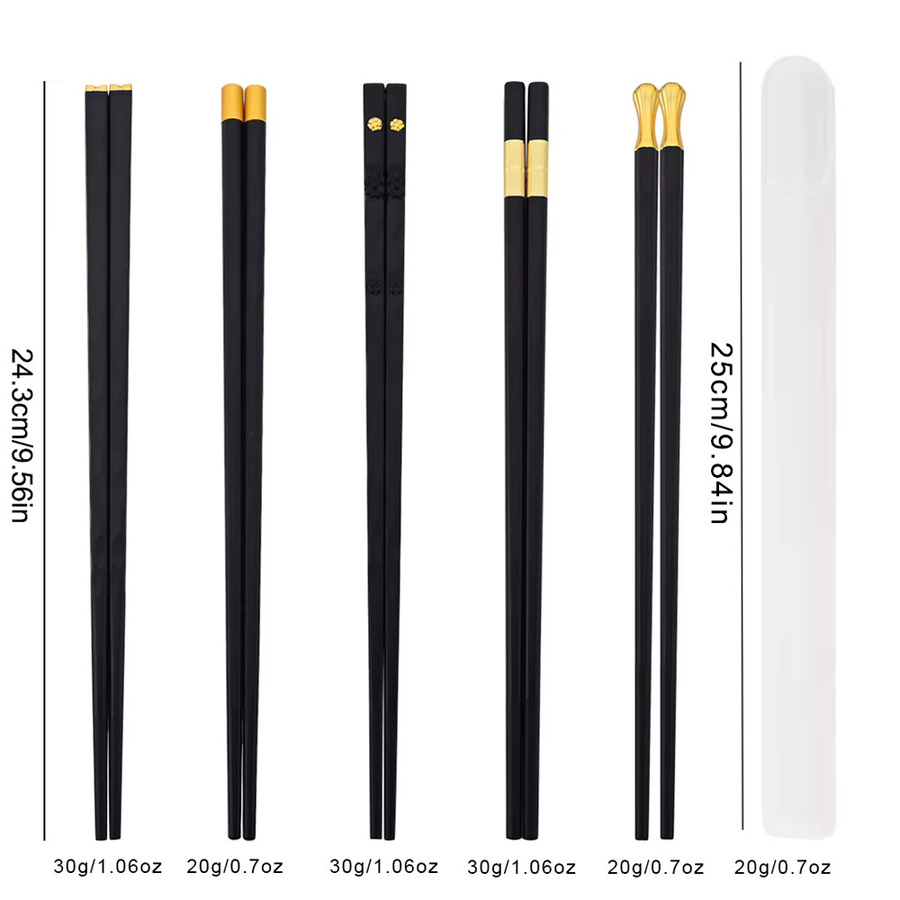 Uniturcky Essstäbchen Set aus Zinklegierung in Schwarz und Gold, 2er-Set, rutschfest und wiederverwendbar - Bild 2