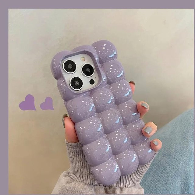 Glänzende 3D Cartoon Block Gitter Silikon Schutzhülle für dein iPhone in Purple - Bild 1