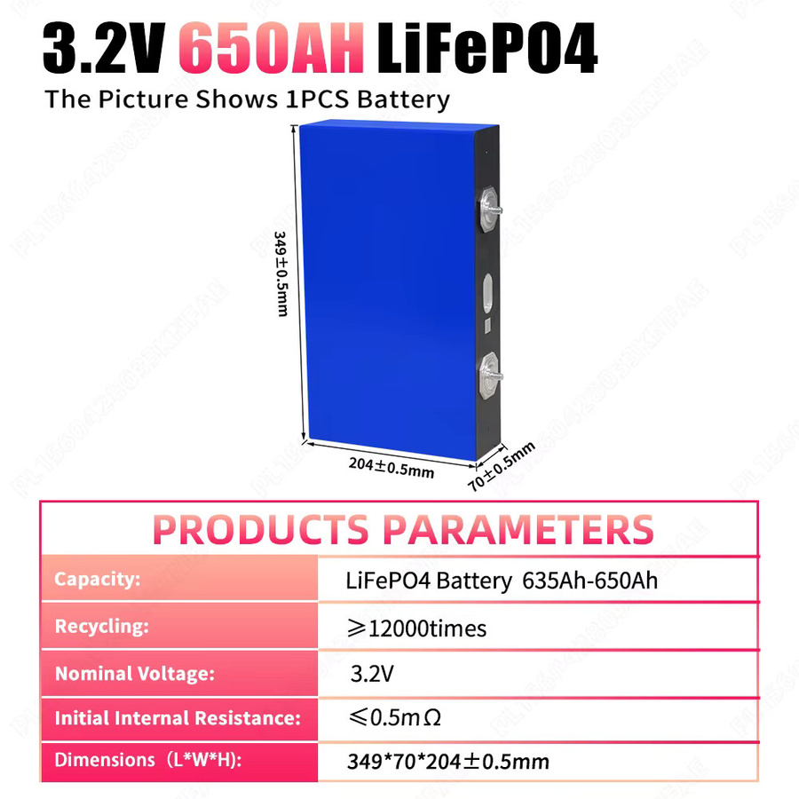 PWOD LiFePO4 Batterie 650Ah 3.2V Klasse A Wiederaufladbare Zellen für DIY 12V 24V 48V Energiespeicher im Wohnmobil oder Camper - Bild 4
