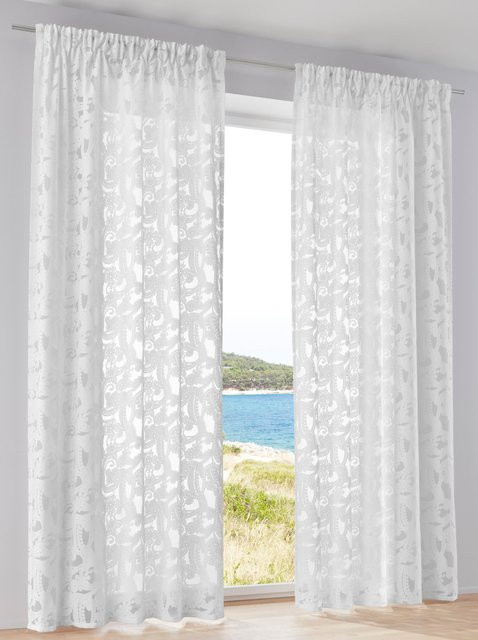 Dekostore semi-transparent mit Grafikdesign in Weiß, Material: Viskose und Polyester, Höhe: 135 cm - Bild 1
