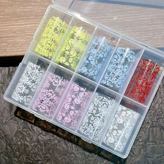 Misscheering Nagelfolien Spitzen-Design, 10 Rollen, Weiß und Schwarz - Bild 1