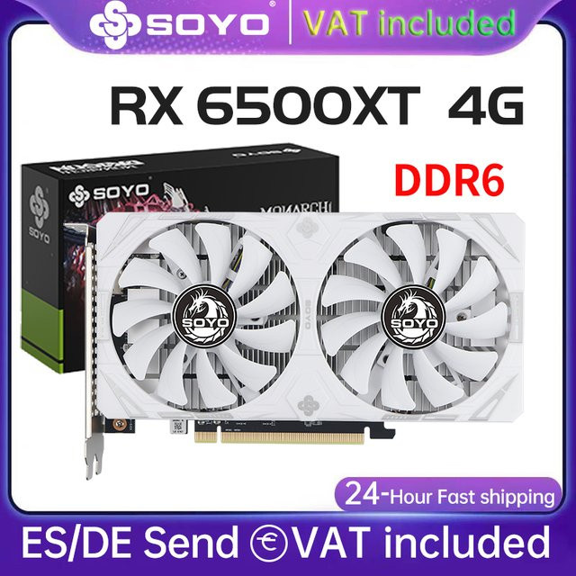 SOYO AMD Radeon RX 6500 XT Gaming-Grafikkarte mit 4 GB GDDR6-Speicher in Weiß - Bild 1