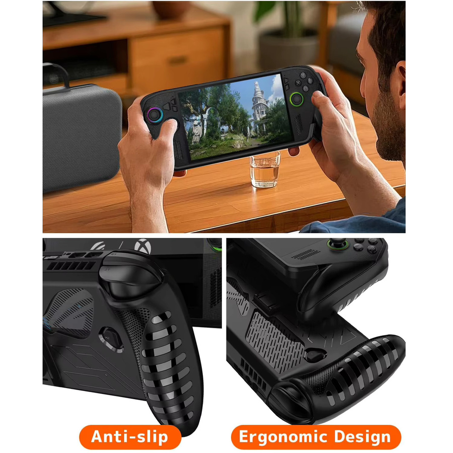 Asus ROG Ally und ROG Ally X Schutzhülle aus TPU in Schwarz mit integriertem Ständer - Bild 3