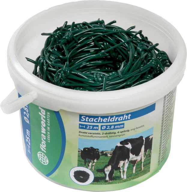 Floraworld Stacheldraht aus Stahl, grün, kunststoffummantelt, Länge: 25 m - Bild 1