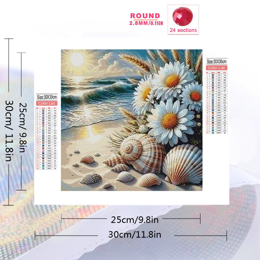 Momoart Diamantmalerei DIY Set Meerlandschaft mit Sonnenuntergang und Blumen, Multicolour, B/H: 20 x 20 cm - Bild 2
