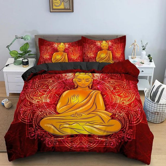 Bettwäscheset Buddha Mandala im Boho-Stil, rot, 2-teilig mit Bettbezug und Kissenbezug, B/H: 135 x 200 cm - Bild 1