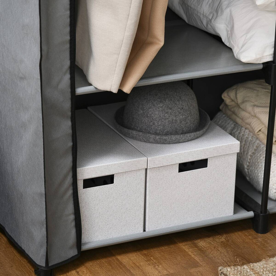 HOMCOM Kleiderschrank aus Vliesstoff mit Kleiderstangen und 4 Fächern, faltbar, Hellgrau, B/T/H: 118 x 49 x 170 cm - Bild 4