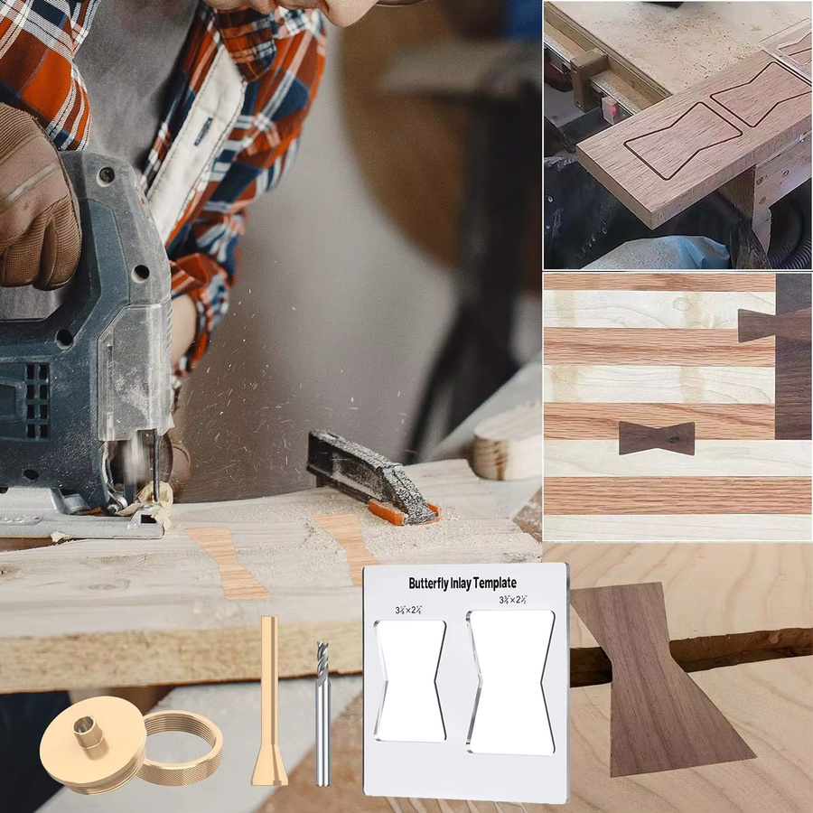 QDS Schmetterlings-Inlay-Schablone und Fräser-Vorlage aus transparentem Material für die Holzbearbeitung - Bild 2