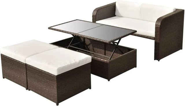 vidaXL 4-tlg Garten-Lounge-Set aus Poly Rattan in Braun mit Auflagen und Ottoman - Bild 1