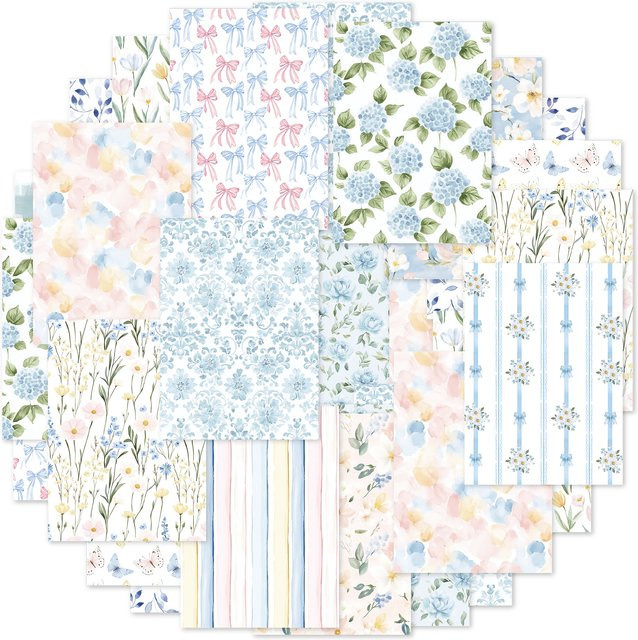 Etori Life Misty Blue Floral Hintergrundpapier im Ins-Stil, 30 Stück dekoratives Scrapbooking-Zubehör mit blauem Blumenmuster - Bild 1
